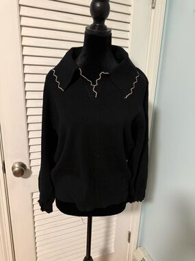 OTT V-Neck Sweater Black with embroidered edging Sweater. NWT